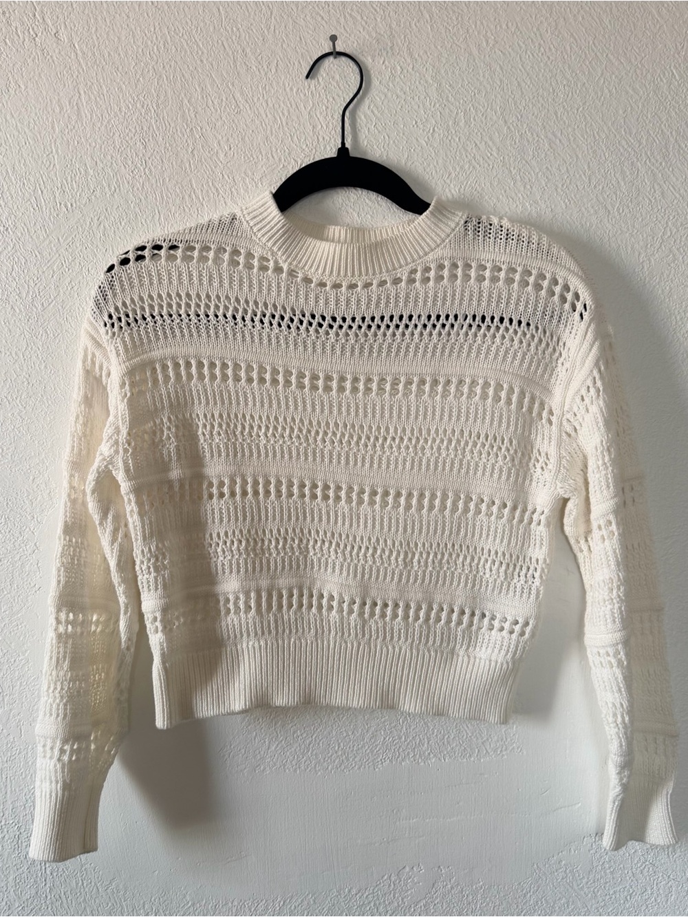 H&M Open-Knit Crewneck Sweater in Cream